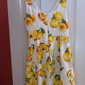 Banana Republic Womens Size 8 Retro Lemon Print Sleeveless V Neck Dress